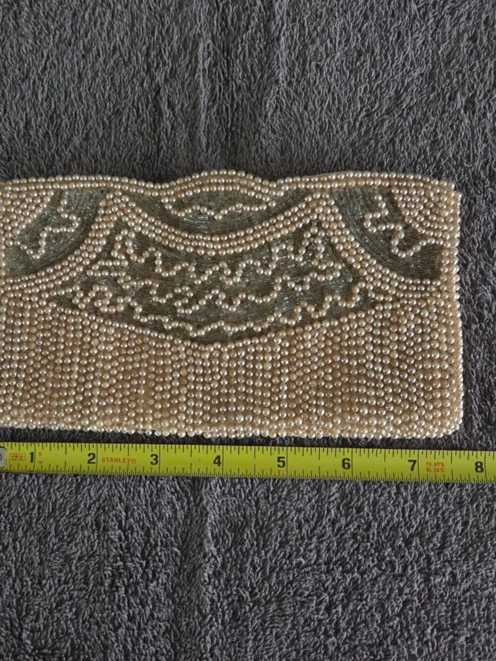 Vintage Japanese Beaded Evening Bag Clutch Ivory Gray Pearls Zip Close 7.5